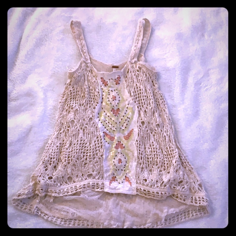 Free people crocheted/embroidered top, medium